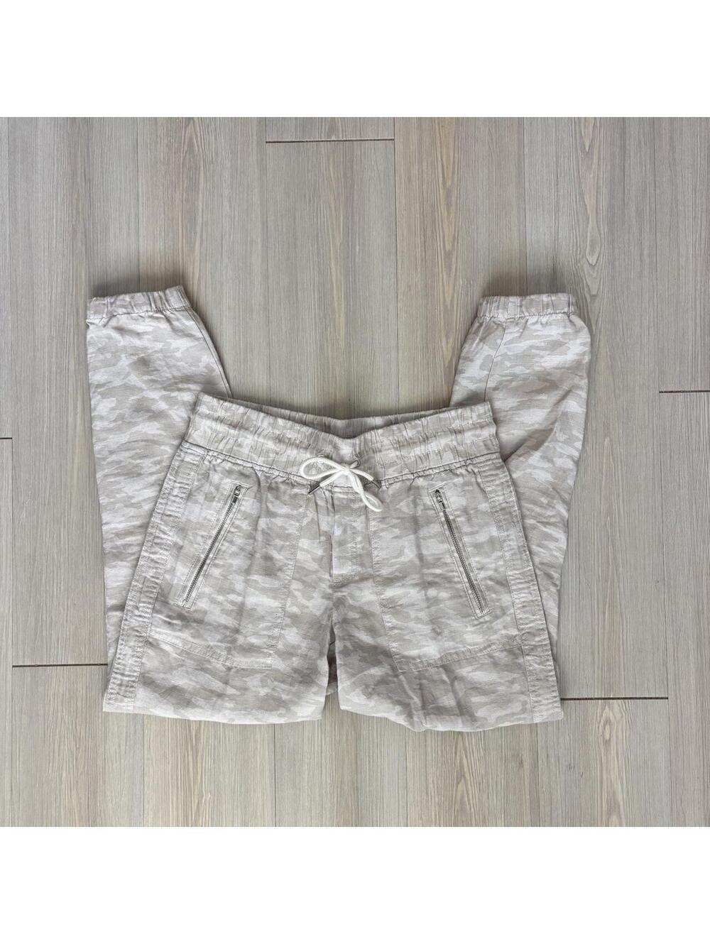 Athleta Cabo Tide Linen Jogger Pants Linen Camo Petite 0P Beige Neutral